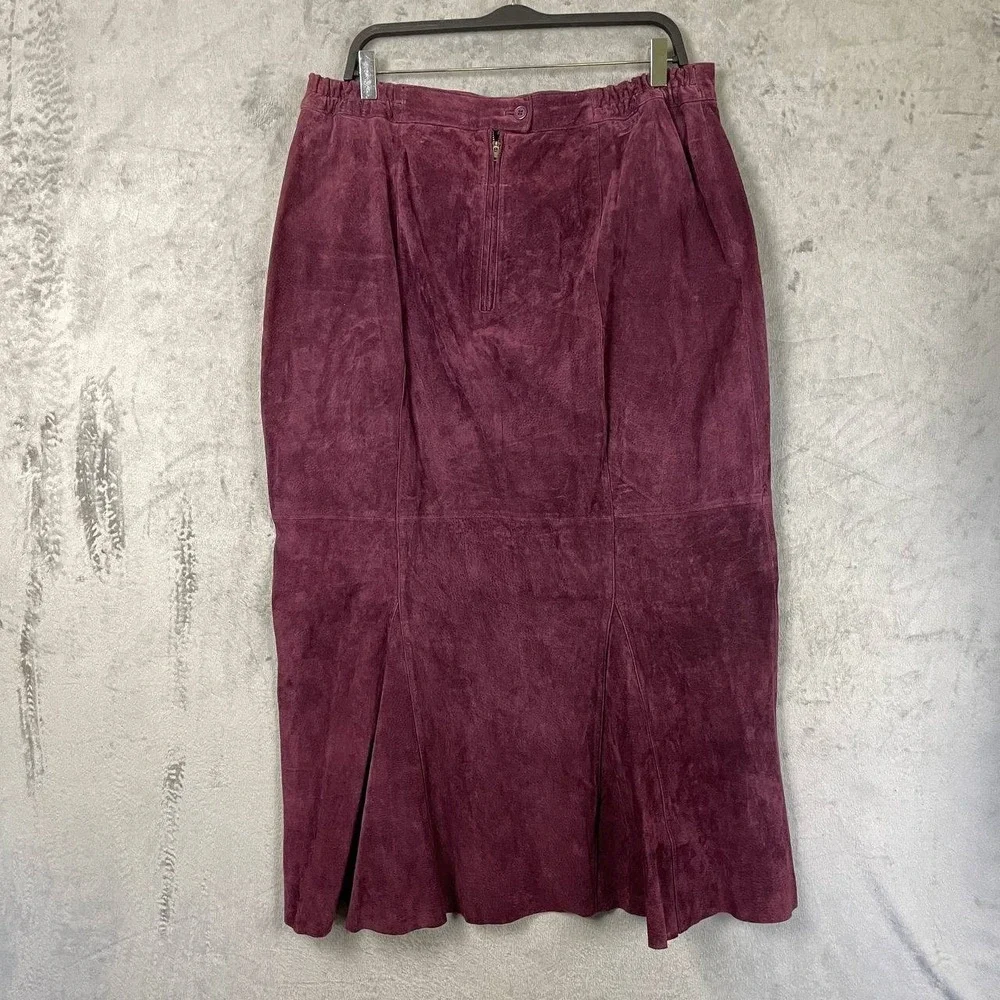 JG Hook Vintage Genuine Suede Leather Burgundy Witchy Whimsigoth Midi Skirt 18